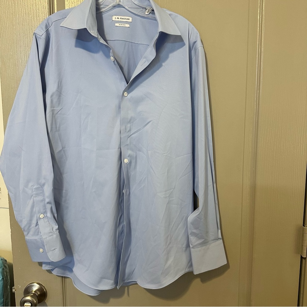 J. M Haggar 15-15.5 32/33 Men's Light Blue Dress Shirt Business Casual Formal